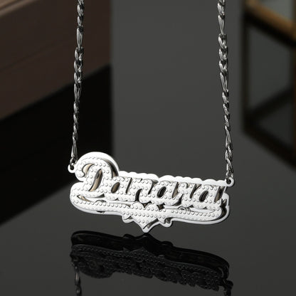 Custom Double Plated Name Necklace: Stainless Steel Figaro Chain