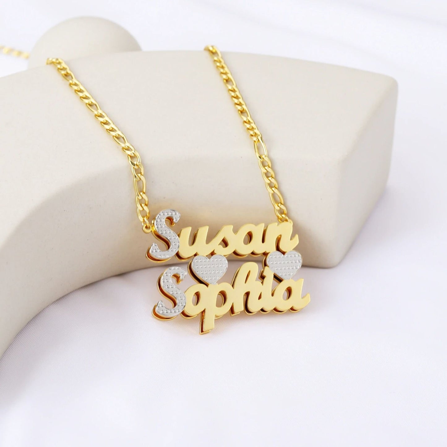 Personalized Two-Name Necklace: 18k Gold Plated Stainless Steel
