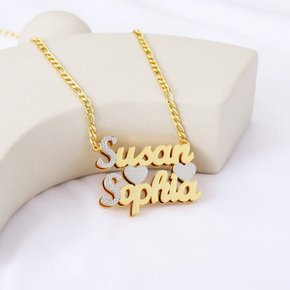 Personalized Two-Name Necklace: 18k Gold Plated Stainless Steel