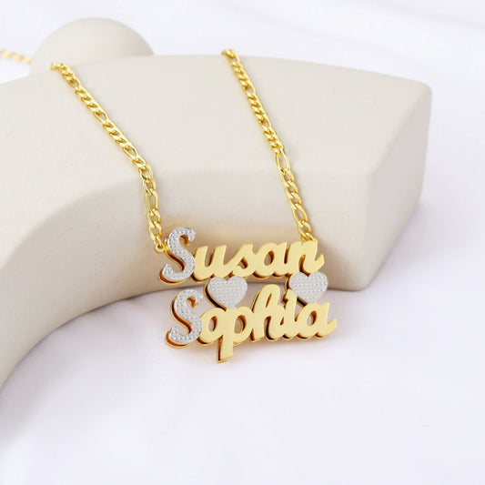 Personalized Two-Name Necklace: 18k Gold Plated Stainless Steel