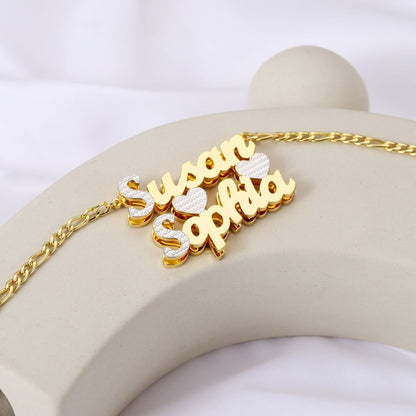 Personalized Two-Name Necklace: 18k Gold Plated Stainless Steel