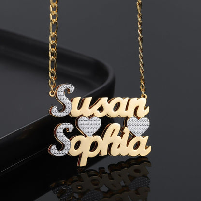 Personalized Two-Name Necklace: 18k Gold Plated Stainless Steel