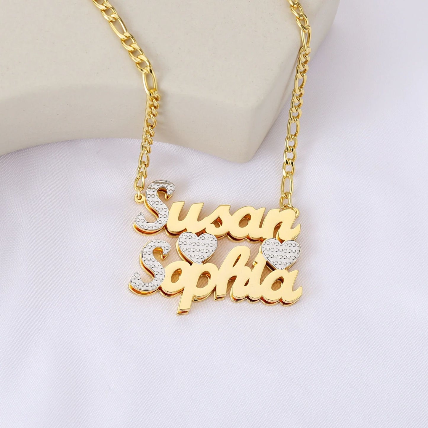 Personalized Two-Name Necklace: 18k Gold Plated Stainless Steel