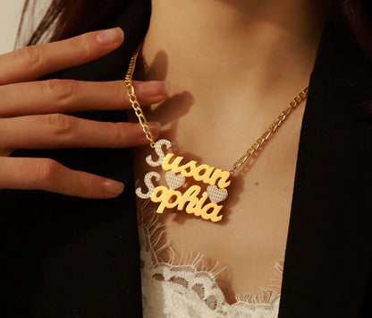 Personalized Two-Name Necklace: 18k Gold Plated Stainless Steel
