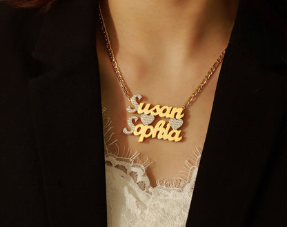 Personalized Two-Name Necklace: 18k Gold Plated Stainless Steel