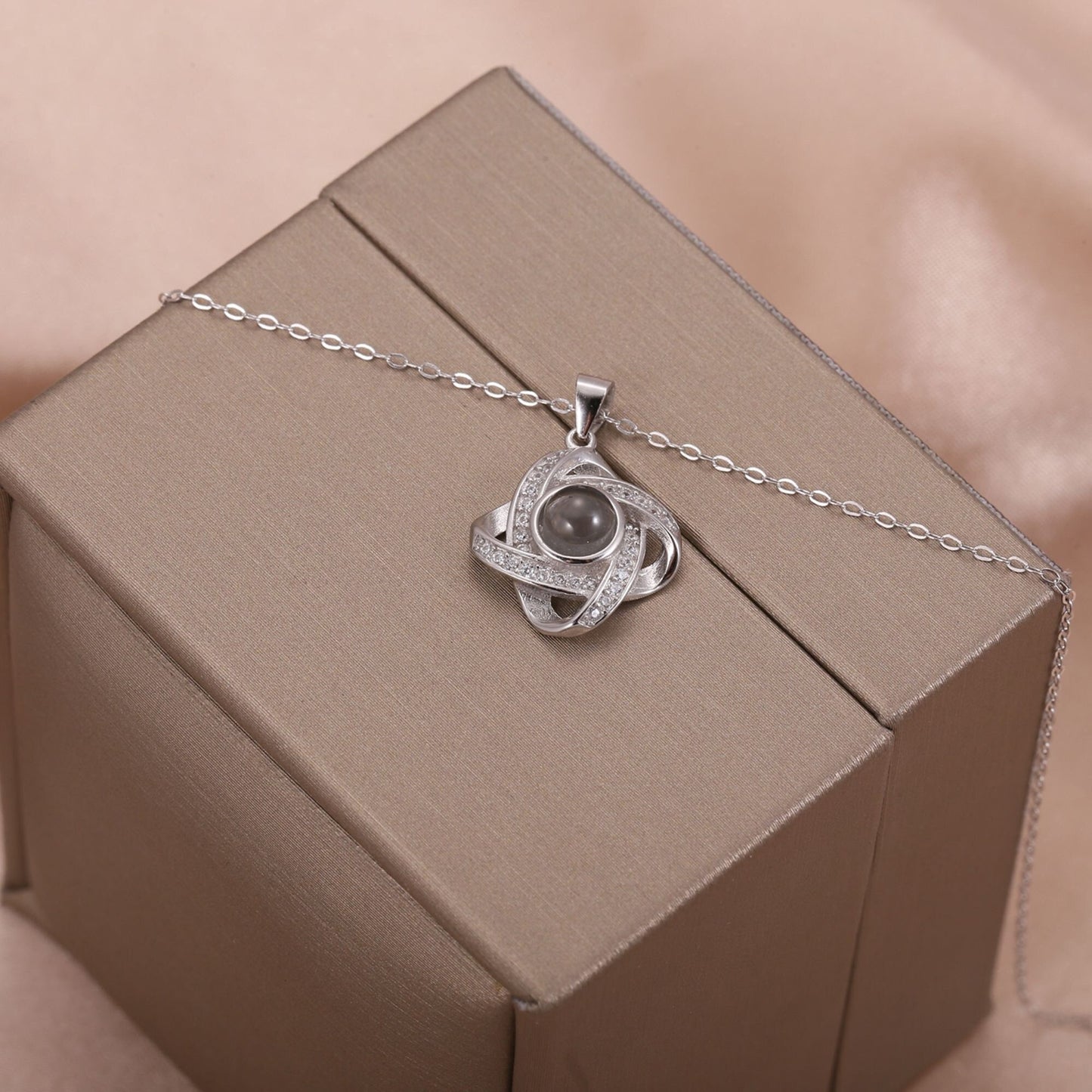 Personalized Photo Projection Necklace: Stainless Steel Cubic Zirconia Locket