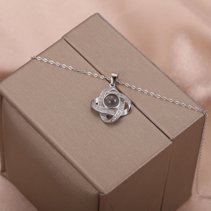 Personalized Photo Projection Necklace: Stainless Steel Cubic Zirconia Locket