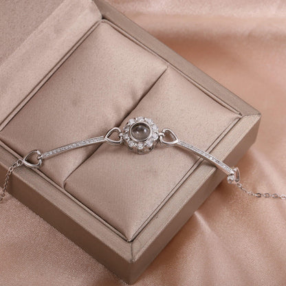 Custom Photo Projection Bracelet: 925 Sterling Silver, Sparkly Flower Design
