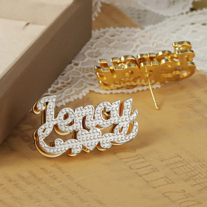 Personalized Name Stud Earrings: Double Plated Waterproof Jewelry