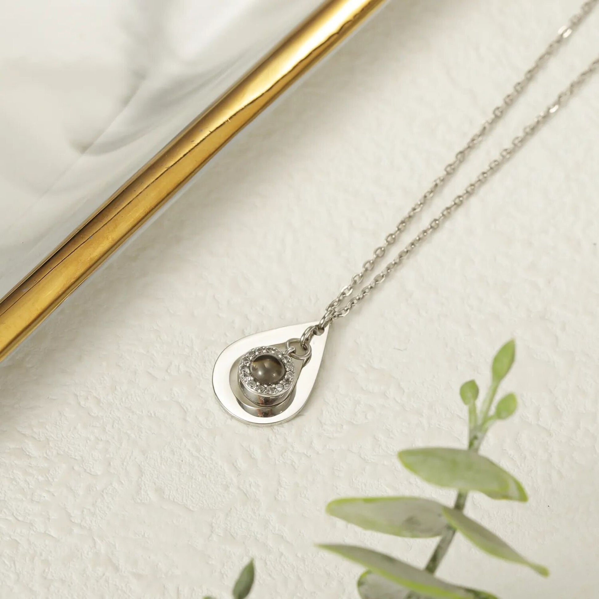 Photo Projection Necklace: Cubic Zirconia Pendant, Personalized Memorial Jewelry