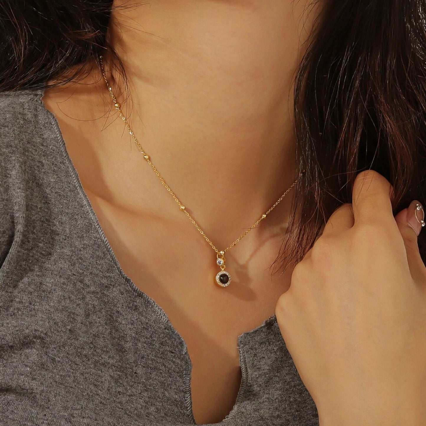 Custom Photo Projection Necklace: Stainless Steel Memorial Jewelry