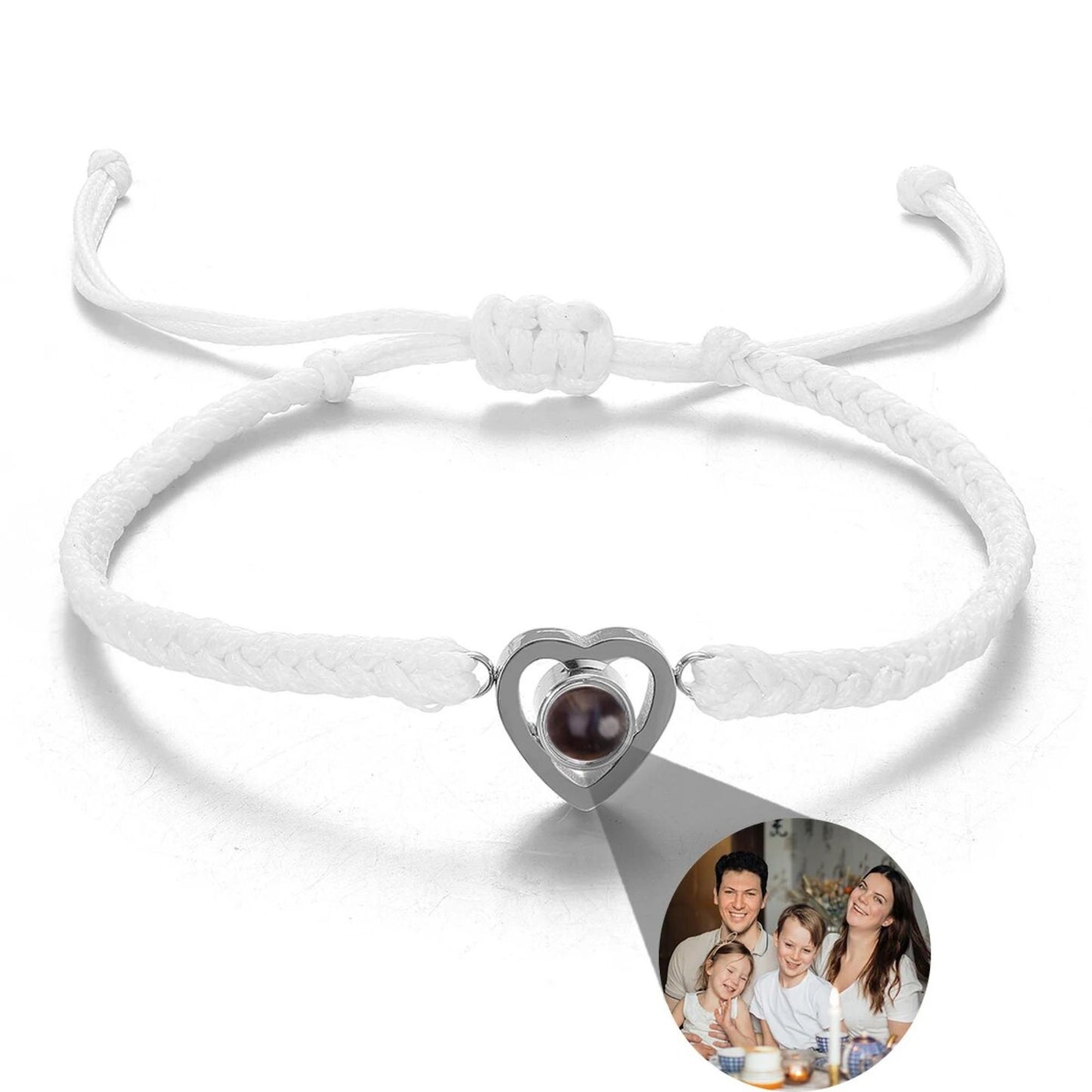 Photo Projection Bracelet: Heart Picture Pendant, Braided Rope bracelet