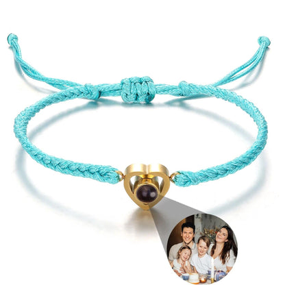 Photo Projection Bracelet: Heart Picture Pendant, Braided Rope bracelet