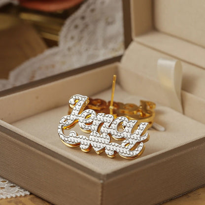 Personalized Name Stud Earrings: Double Plated Waterproof Jewelry