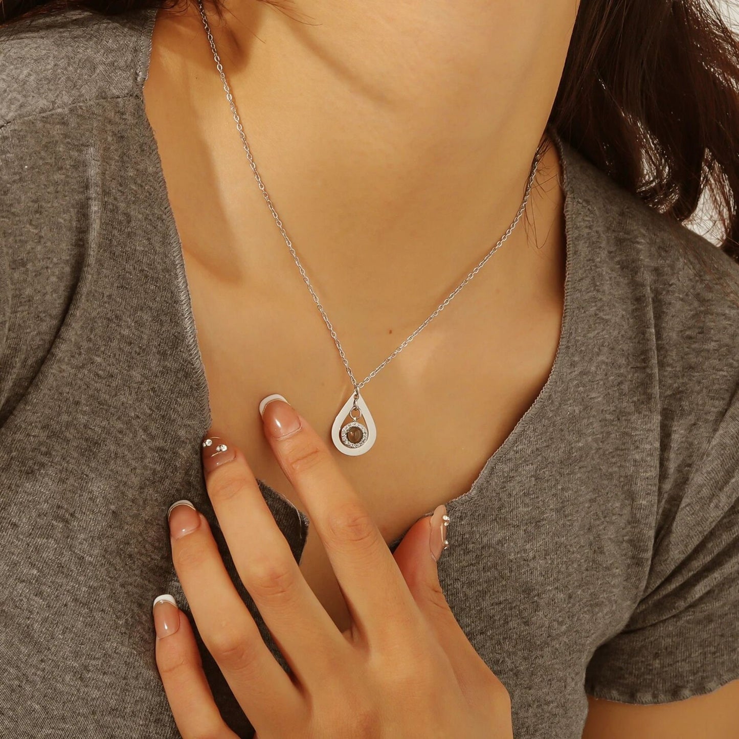 Photo Projection Necklace: Cubic Zirconia Pendant, Personalized Memorial Jewelry