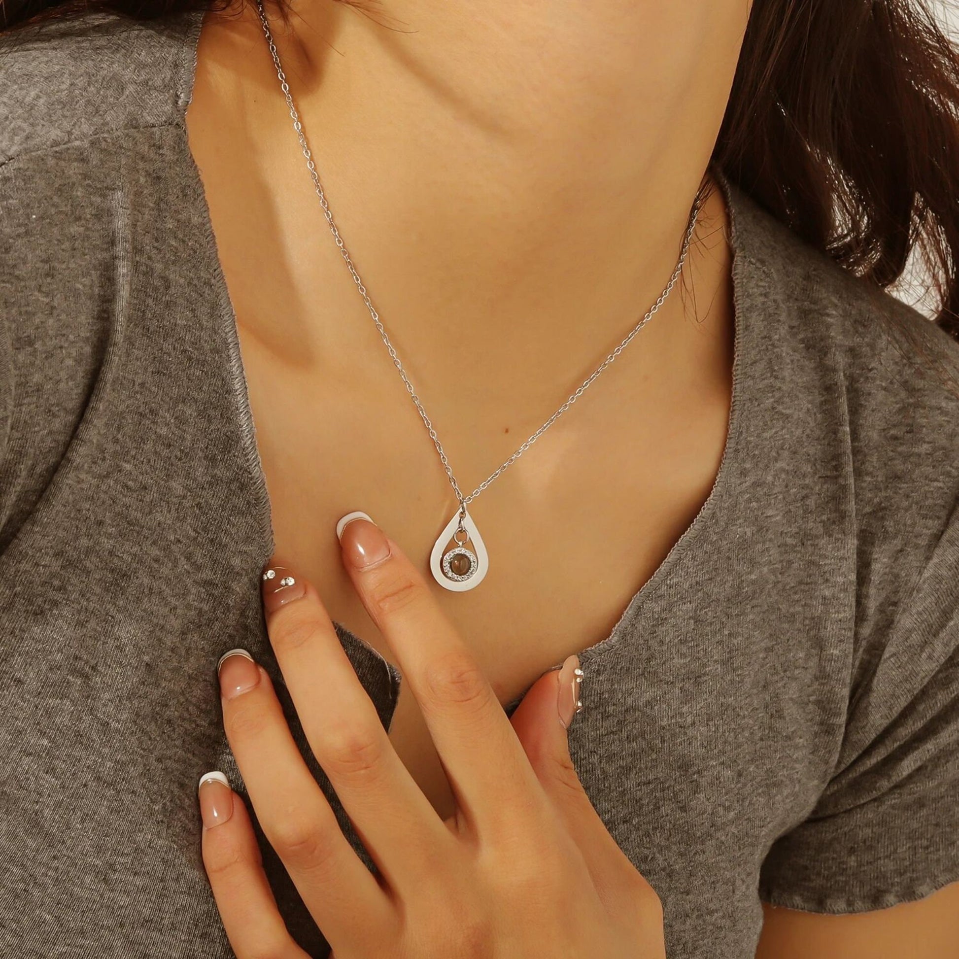 Photo Projection Necklace: Cubic Zirconia Pendant, Personalized Memorial Jewelry