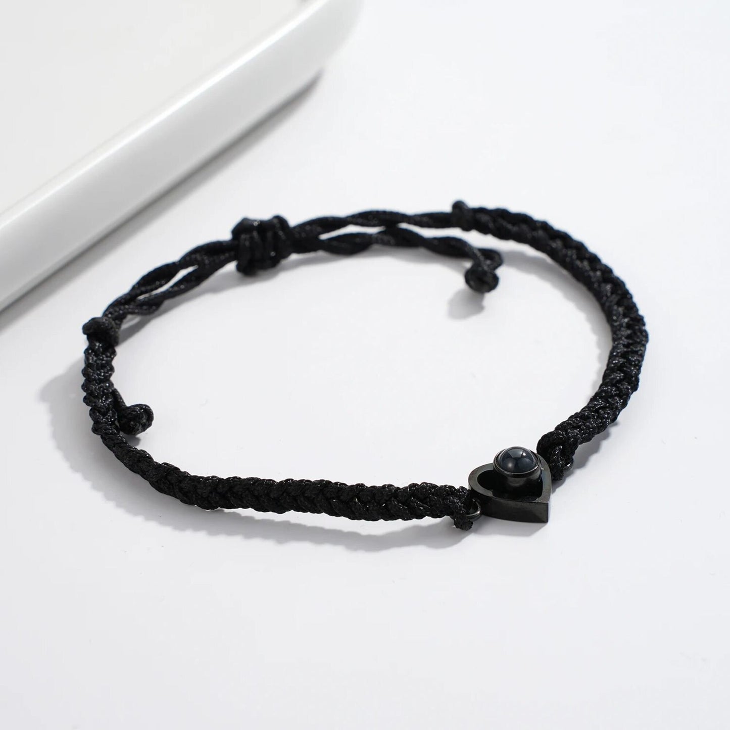 Photo Projection Bracelet: Heart Picture Pendant, Braided Rope bracelet