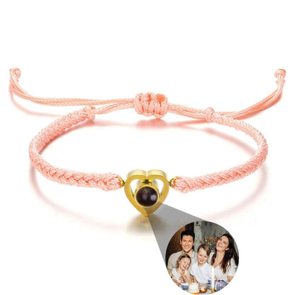 Photo Projection Bracelet: Heart Picture Pendant, Braided Rope bracelet