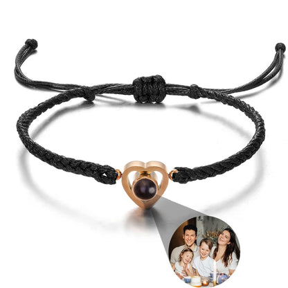 Photo Projection Bracelet: Heart Picture Pendant, Braided Rope bracelet