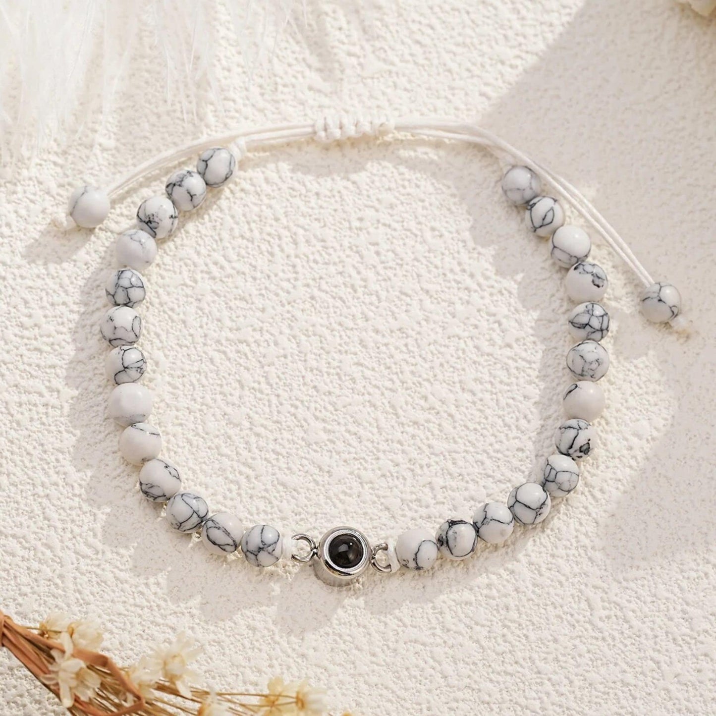 Photo Projection Bracelet: Natural Stones, Adjustable Bracelet, Personalized Keepsake