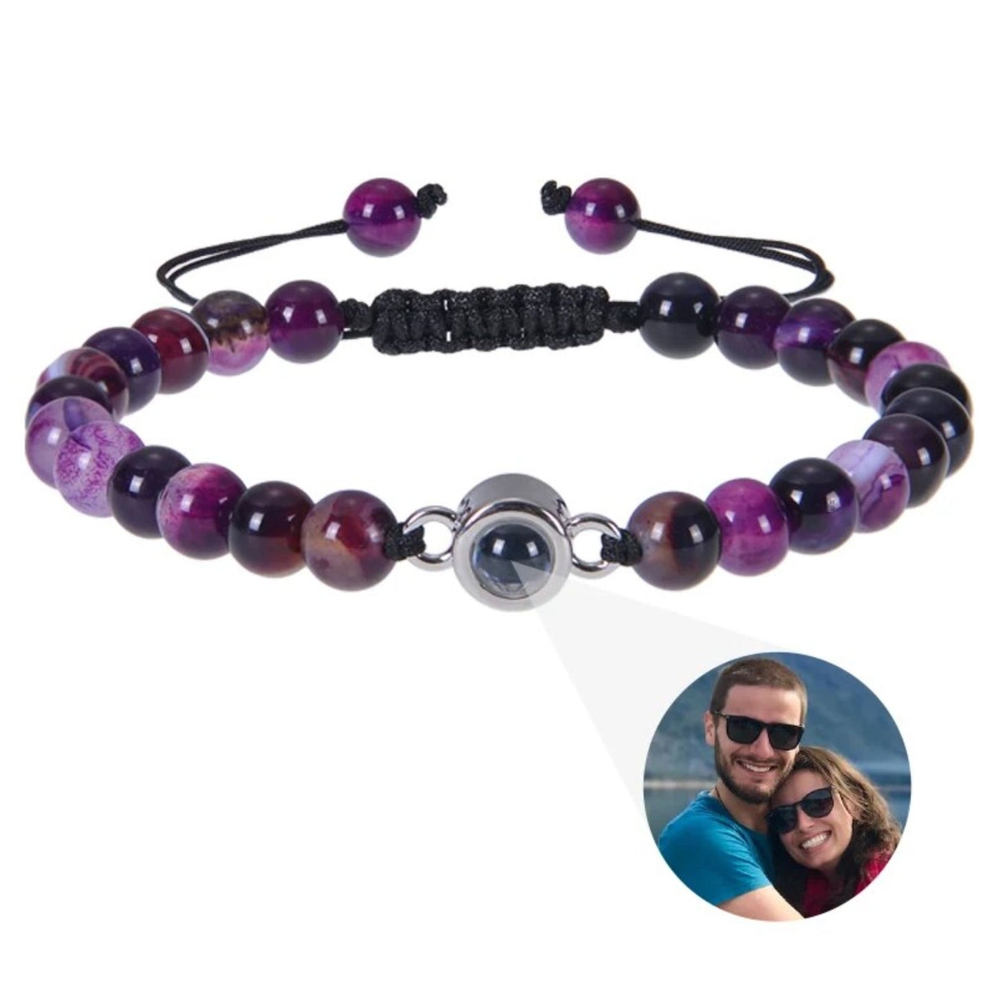 Photo Projection Bracelet: Natural Stones, Adjustable Bracelet, Personalized Keepsake