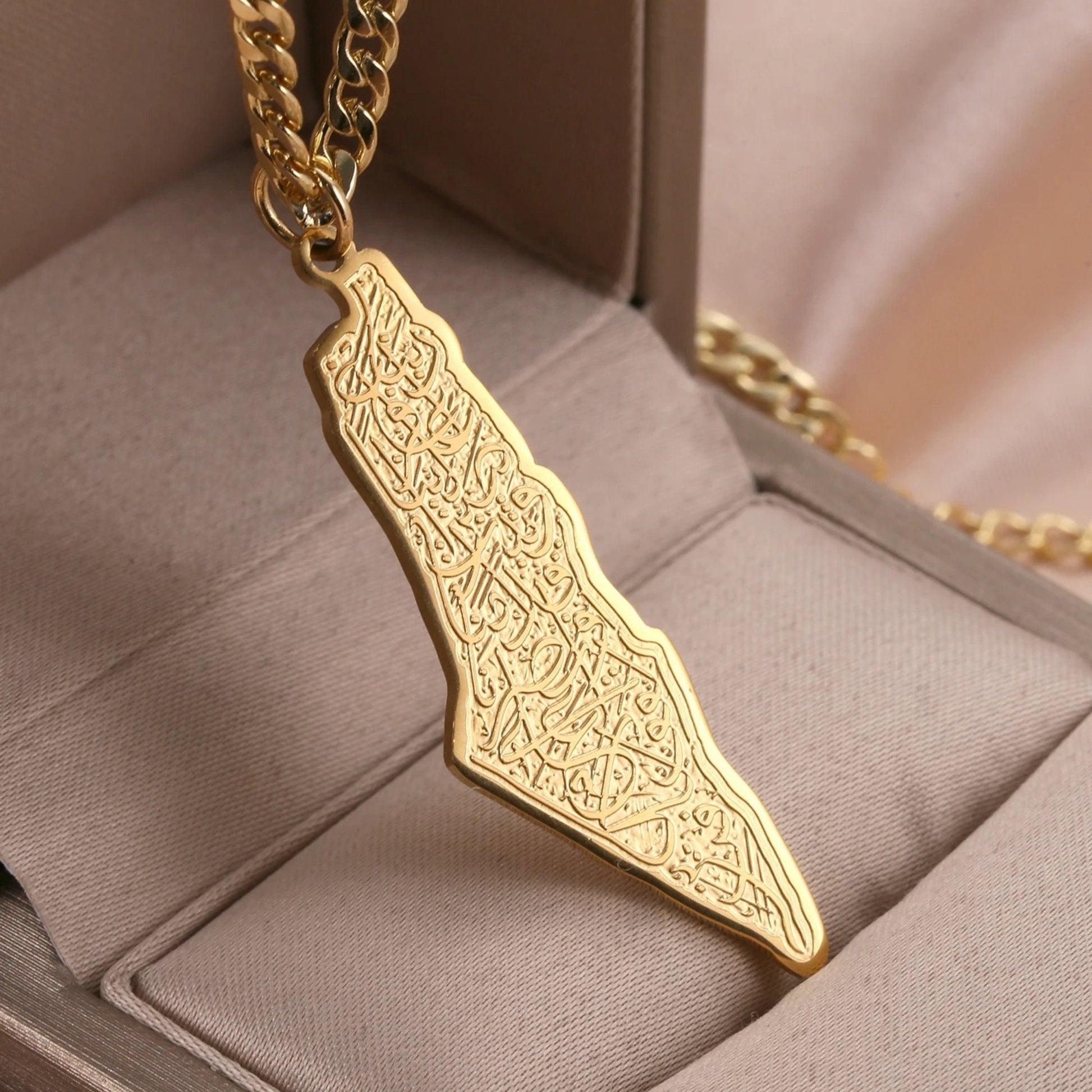 Palestine Map Necklace: Heritage Jewelry, Arabic Calligraphy Design