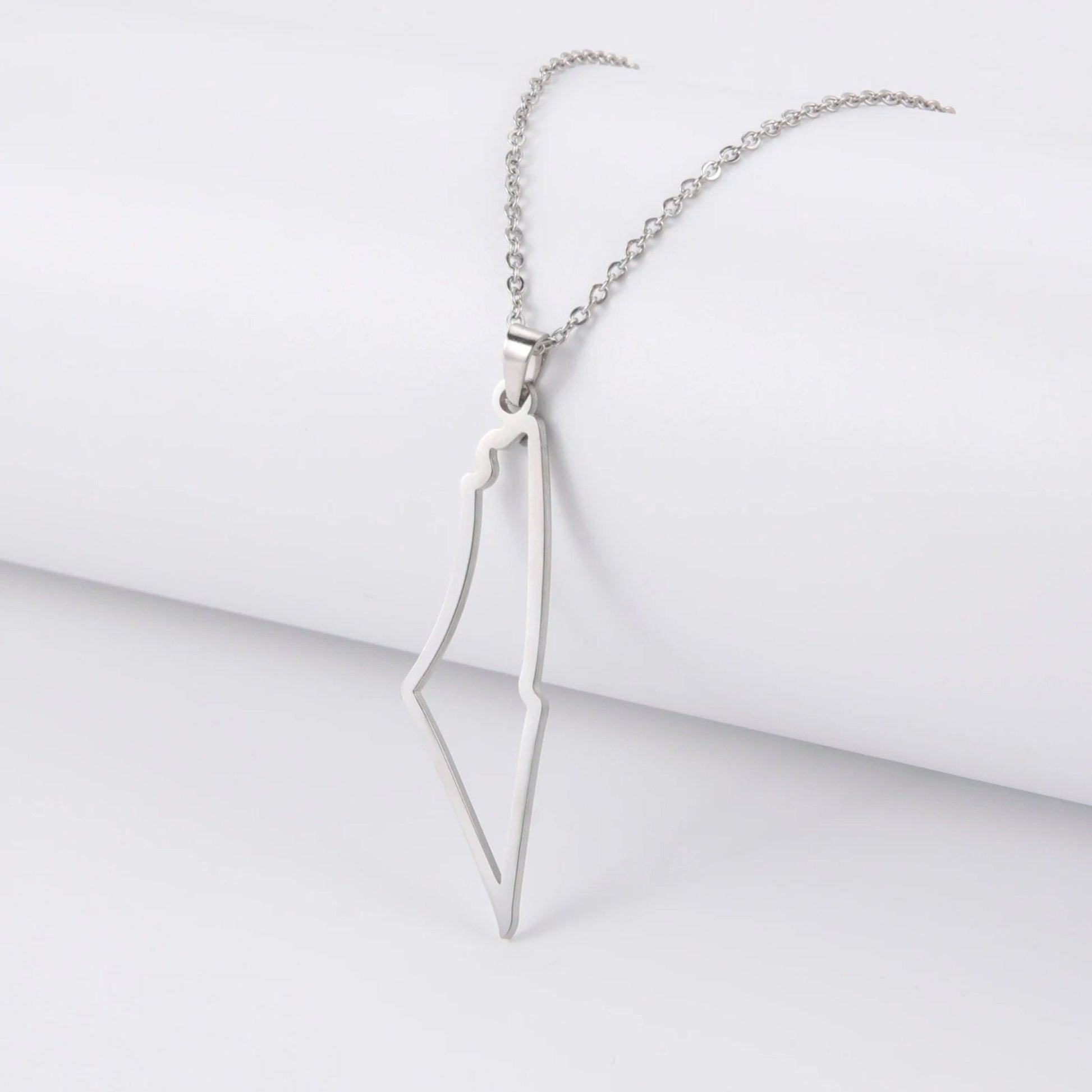 Palestinian Map Necklace: Stainless Steel, Heritage Jewelry