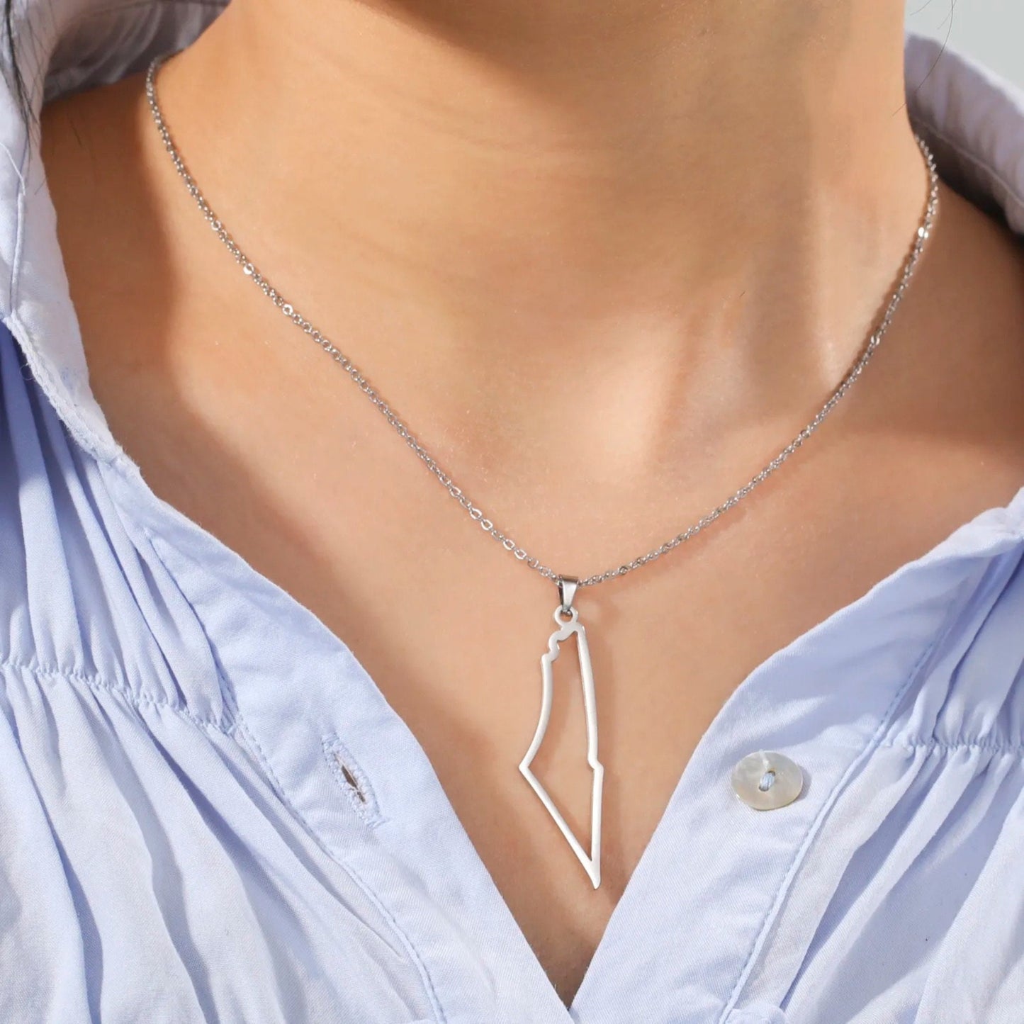 Hollow Palestine Map Necklace: Waterproof Stainless Steel Jewelry for Women and Men