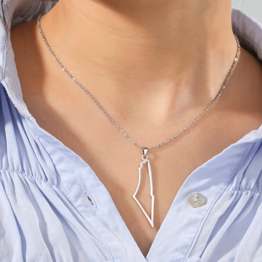 Hollow Palestine Map Necklace: Waterproof Stainless Steel Jewelry for Women and Men
