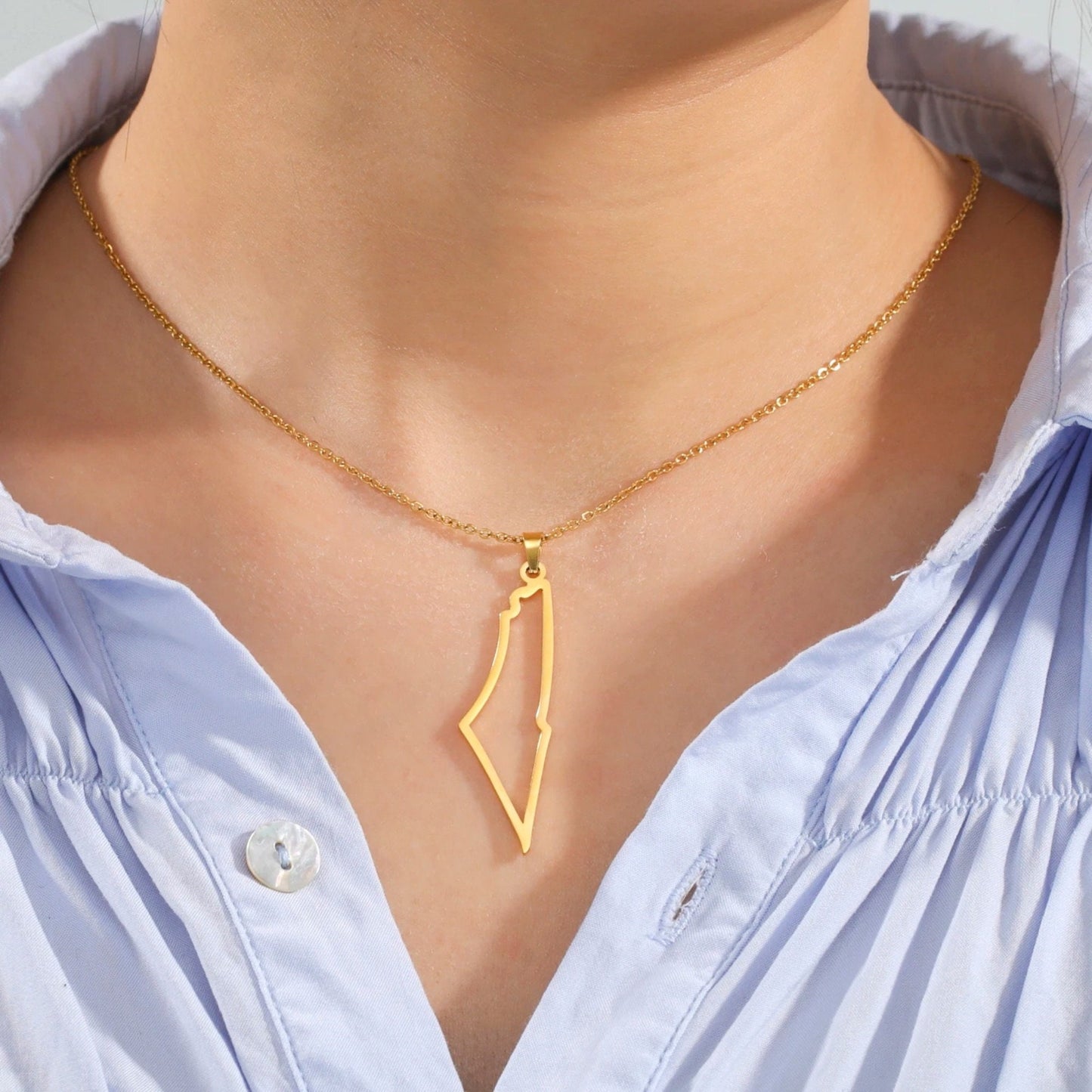 Hollow Palestine Map Necklace: Waterproof Stainless Steel Jewelry for Women and Men
