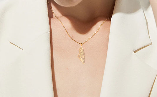 Gold Palestine Map Necklace: For Men and Women, Stainless Steel Non Tarnish Necklace