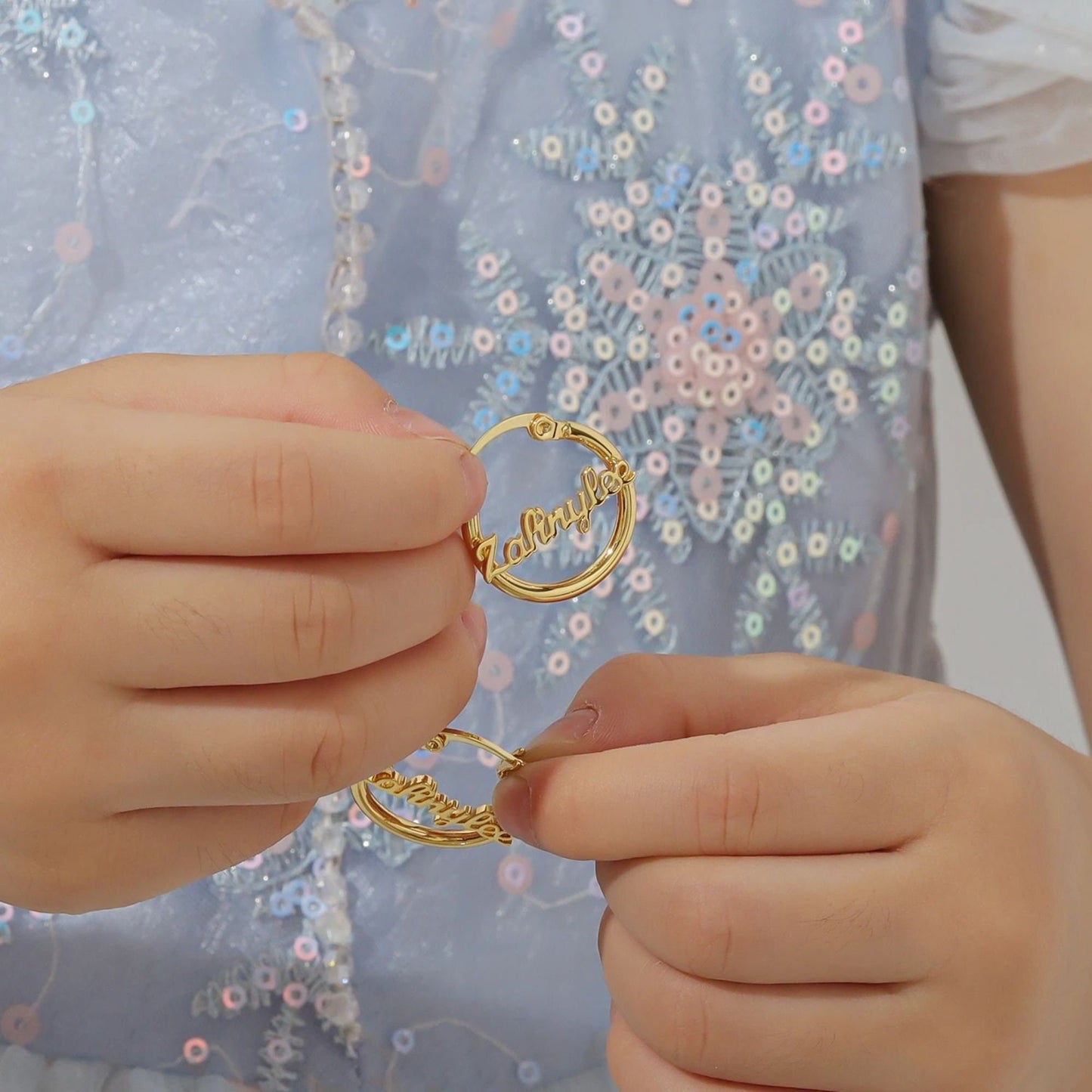Personalized Jewelry Set for Kids: Personalized Necklace, Bracelet & Hoop Earrings, Waterproof and Hypoallergenic
