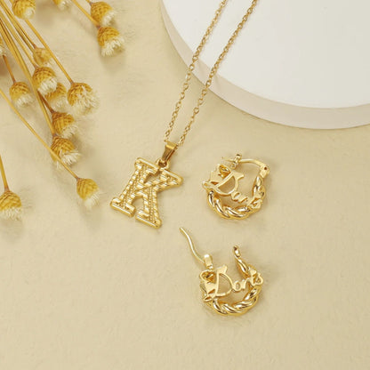 Personalized Kids Jewelry Set: Hypoallergenic Stainless Steel Initial Necklace, Name Bracelet, Twisted Hoop Earrings