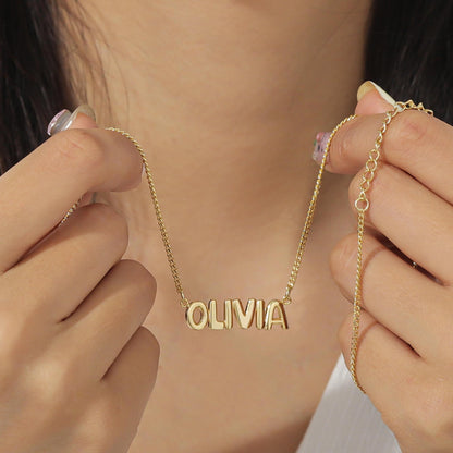 Custom Bubble Name Necklace: Gold Plated Stainless Steel, Waterproof
