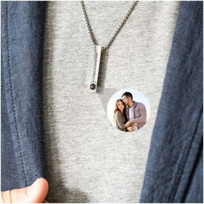 Photo Projection Necklace: Bar Necklace, Engraved Pendant