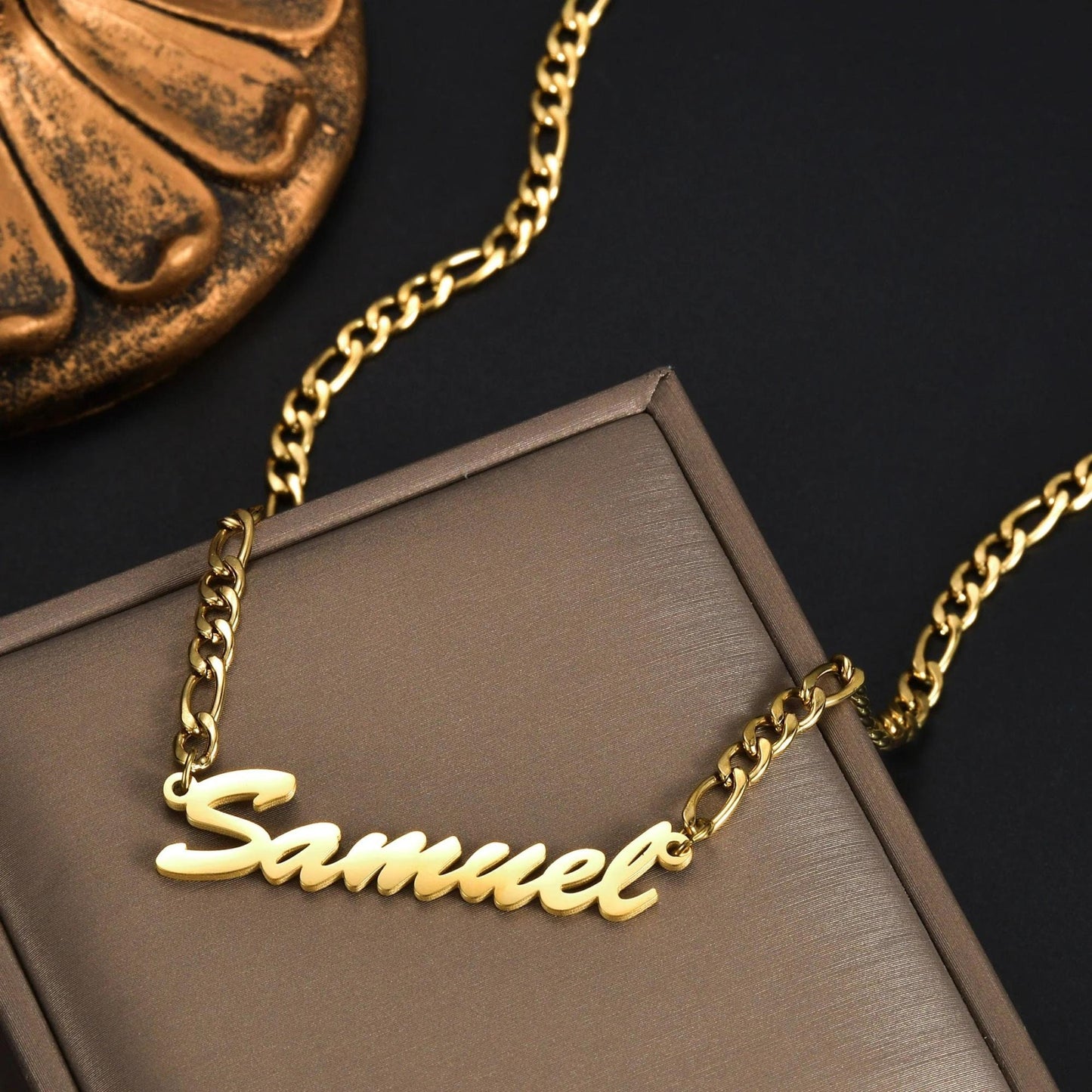 Nameplate Necklace: 18K Gold Plated Stainless Steel, Non Tarnish Jewelry