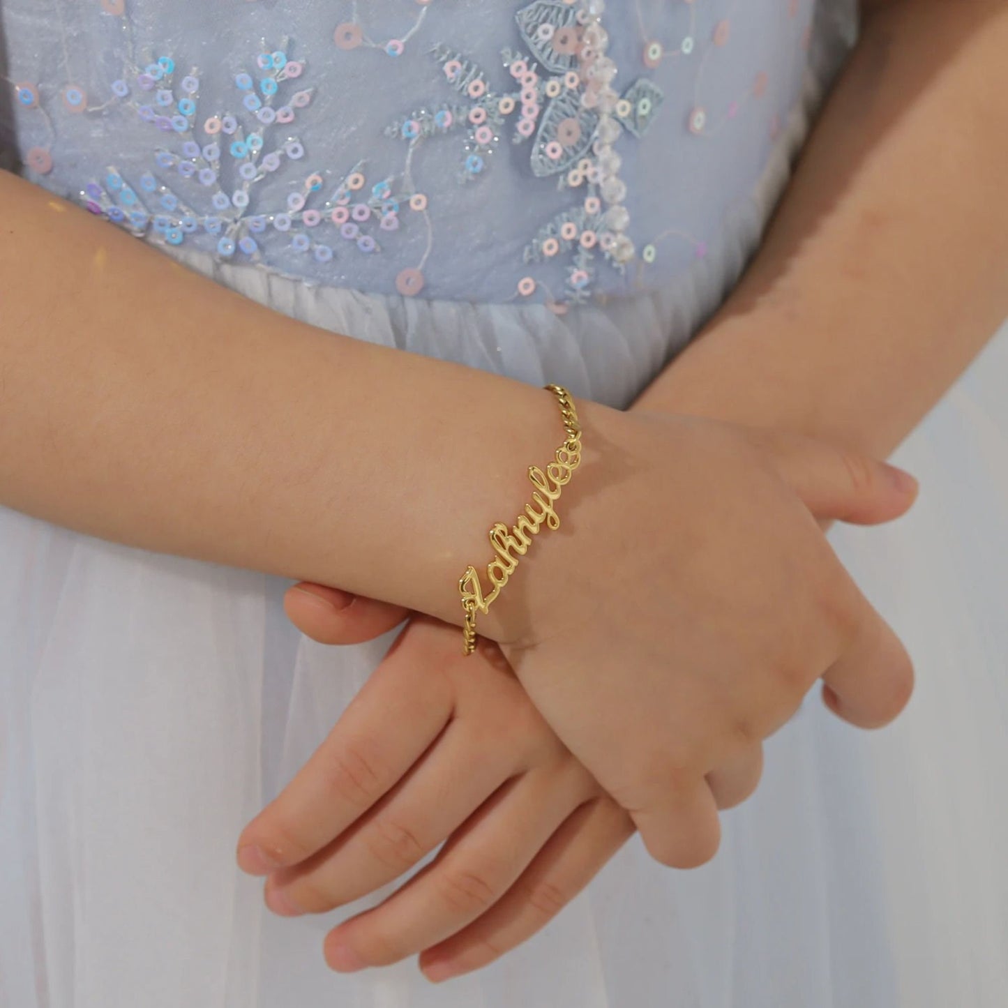 Personalized Jewelry Set for Kids: Personalized Necklace, Bracelet & Hoop Earrings, Waterproof and Hypoallergenic