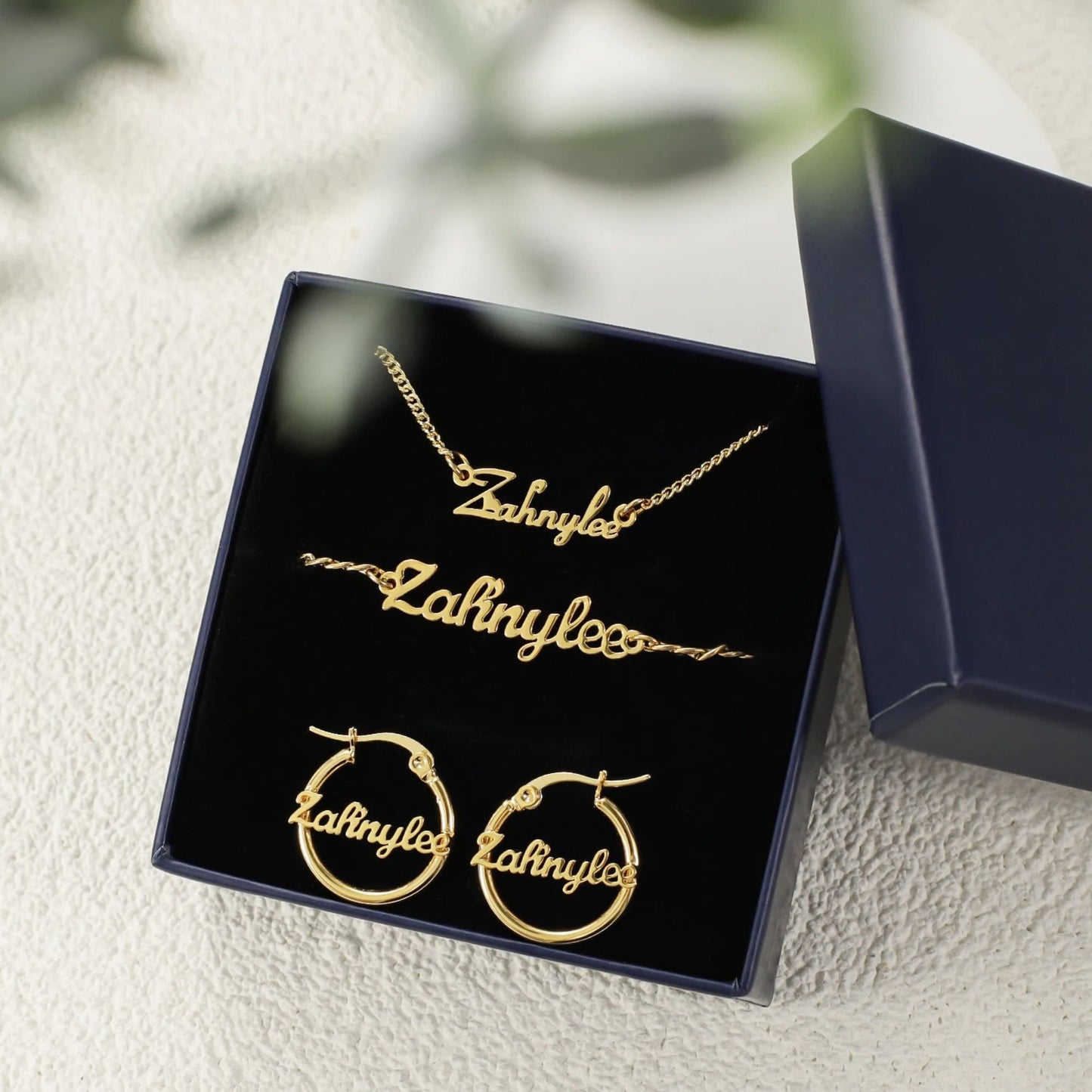 Personalized Jewelry Set for Kids: Personalized Necklace, Bracelet & Hoop Earrings, Waterproof and Hypoallergenic