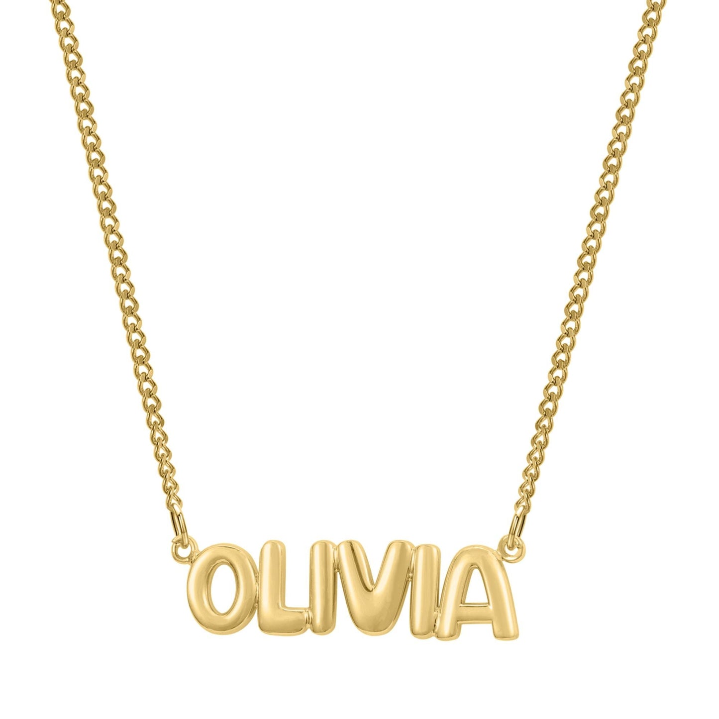 Custom Bubble Name Necklace: Gold Plated Stainless Steel, Waterproof