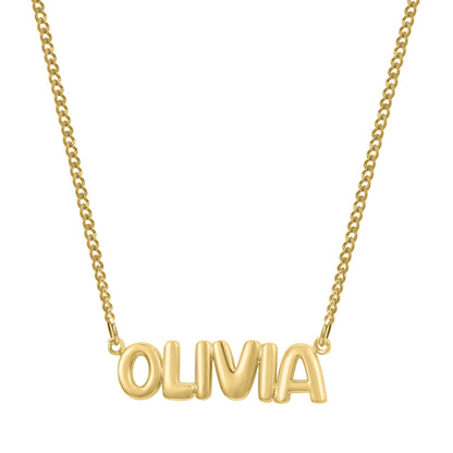 Custom Bubble Name Necklace: Gold Plated Stainless Steel, Waterproof