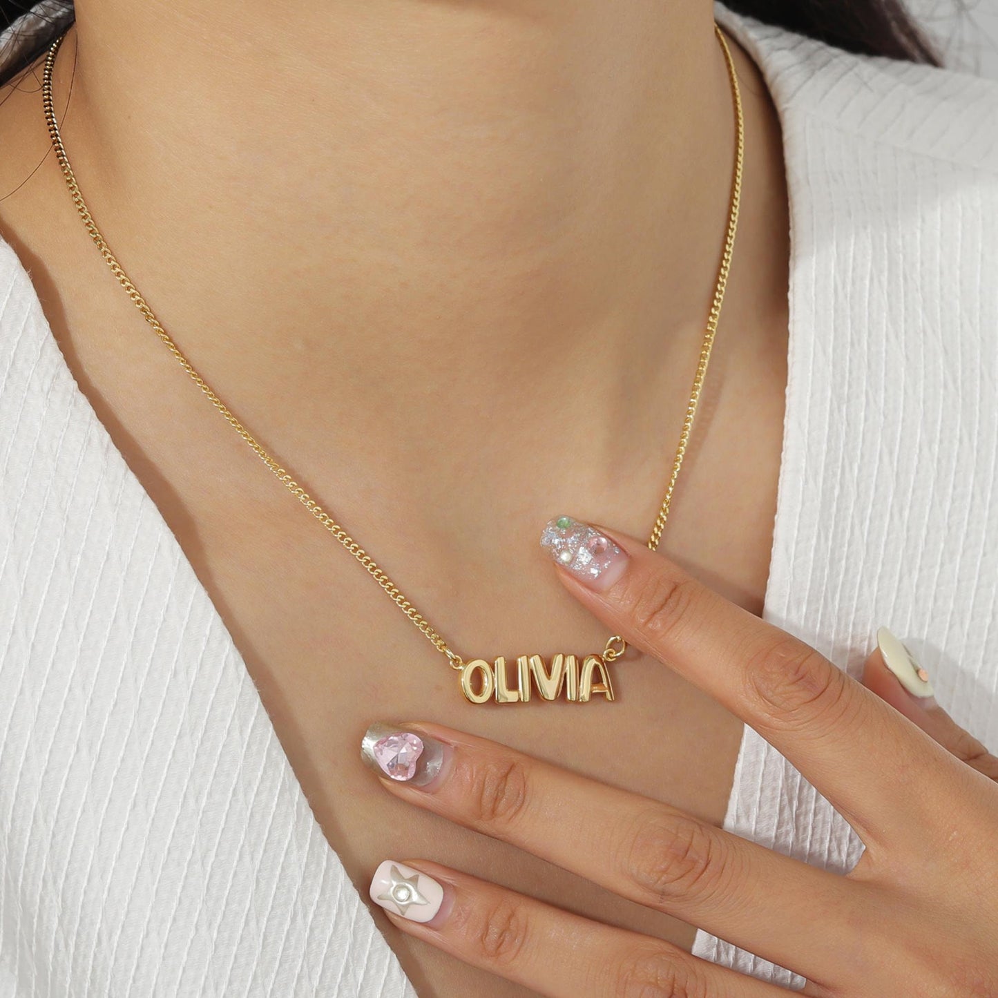 Custom Bubble Name Necklace: Gold Plated Stainless Steel, Waterproof