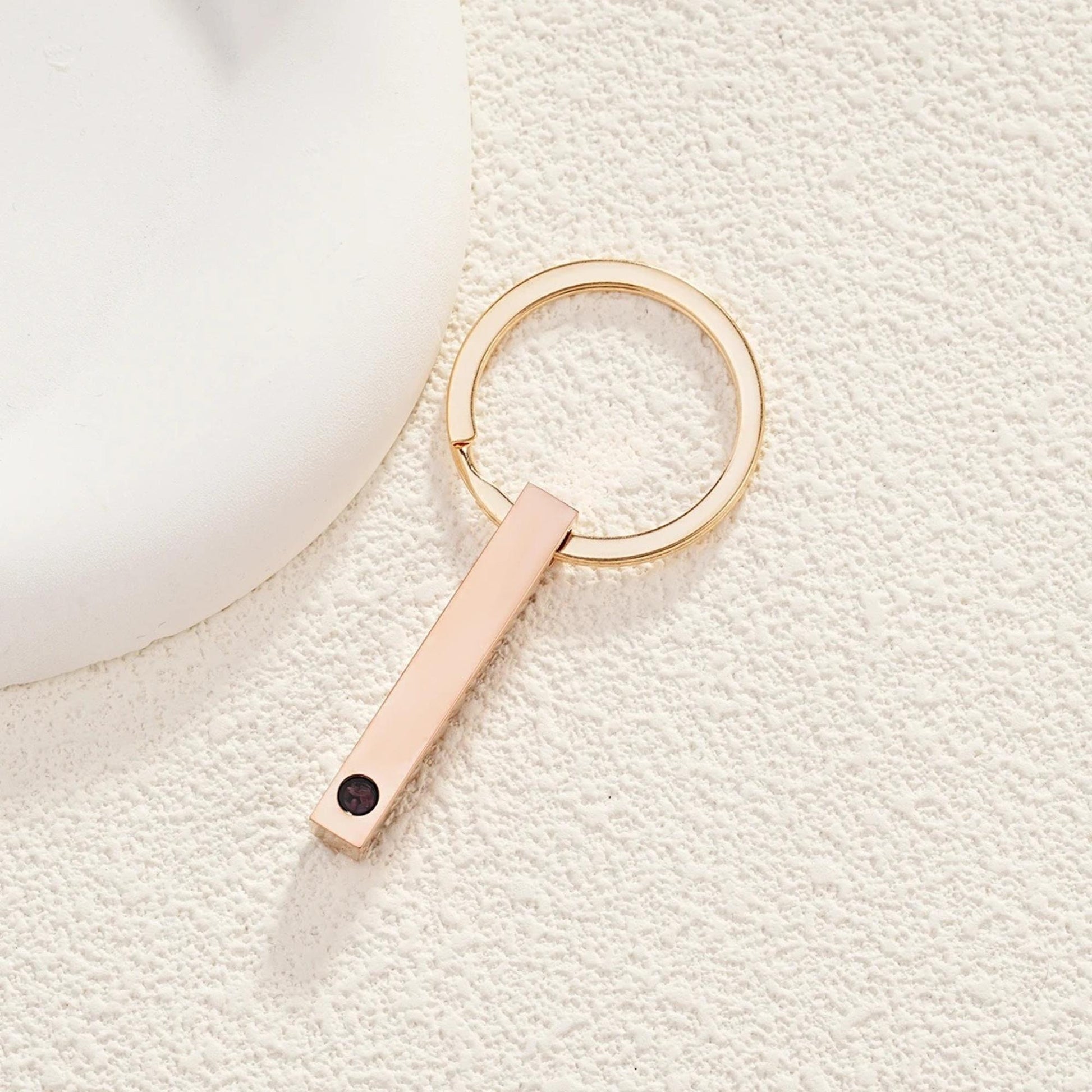 Custom Photo Projection Keychain: Engraved Bar Keyring, Memorial Gift