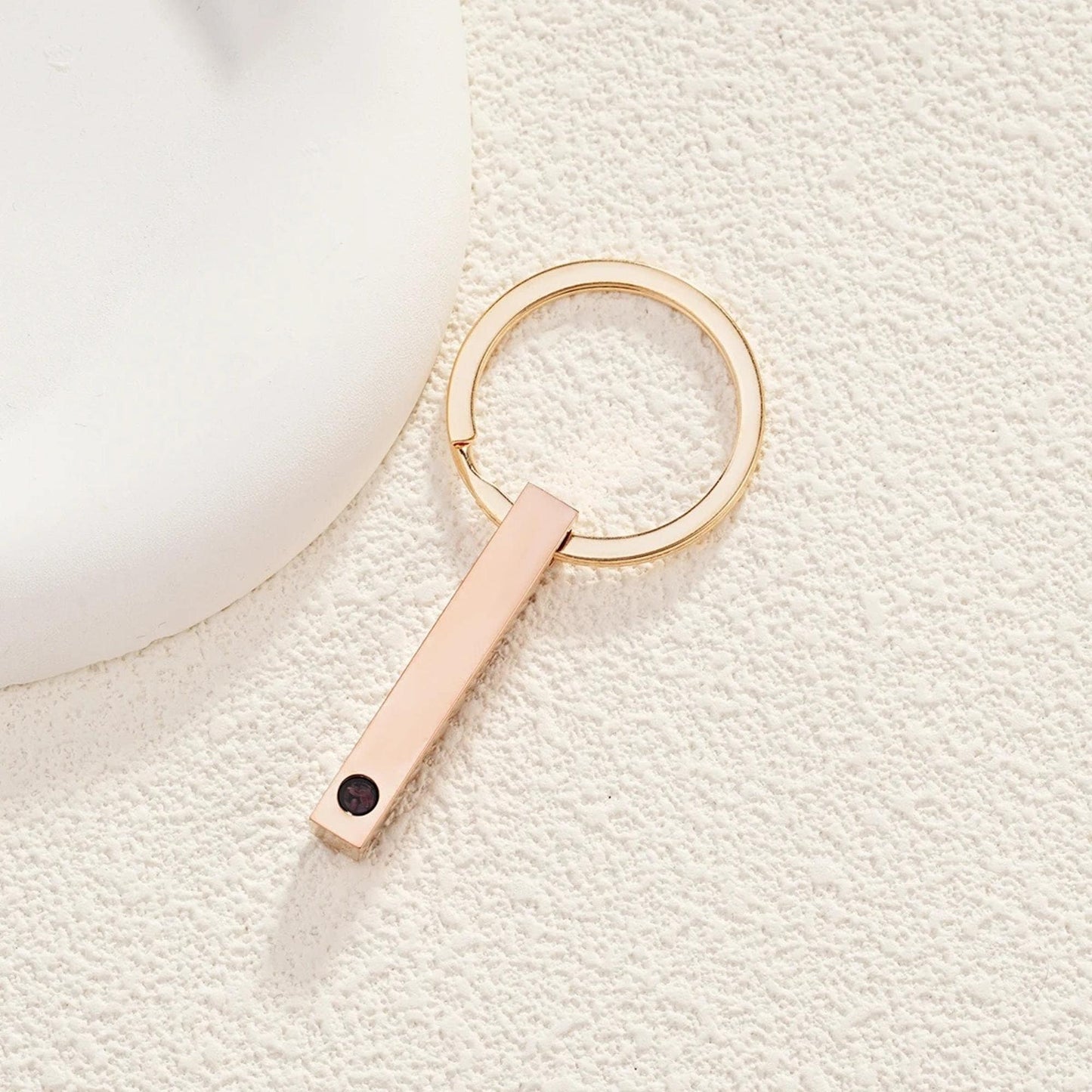 Photo Projection Keychain: Engraved Bar Keyring, Memorial Gift