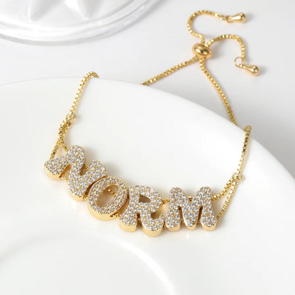 Custom Bubble Letter Bracelet: Cubic Zirconia, Adjustable Name Bracelet