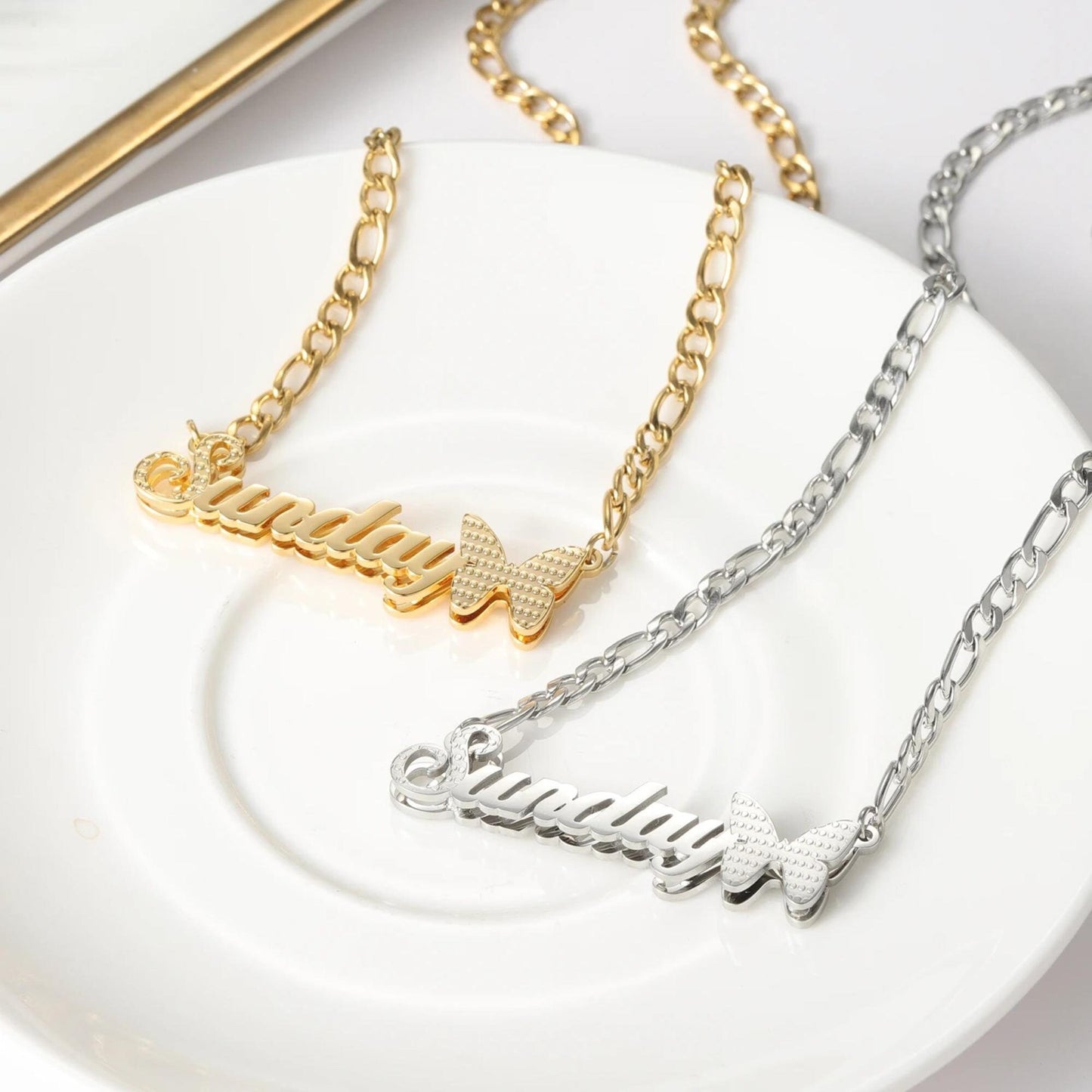 Butterfly Name Pendant: Double Plated Personalized Necklace