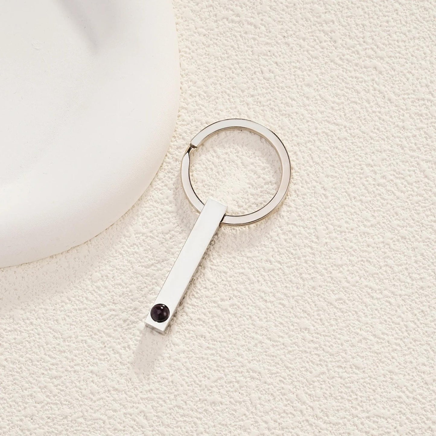 Custom Photo Projection Keychain: Engraved Bar Keyring, Memorial Gift