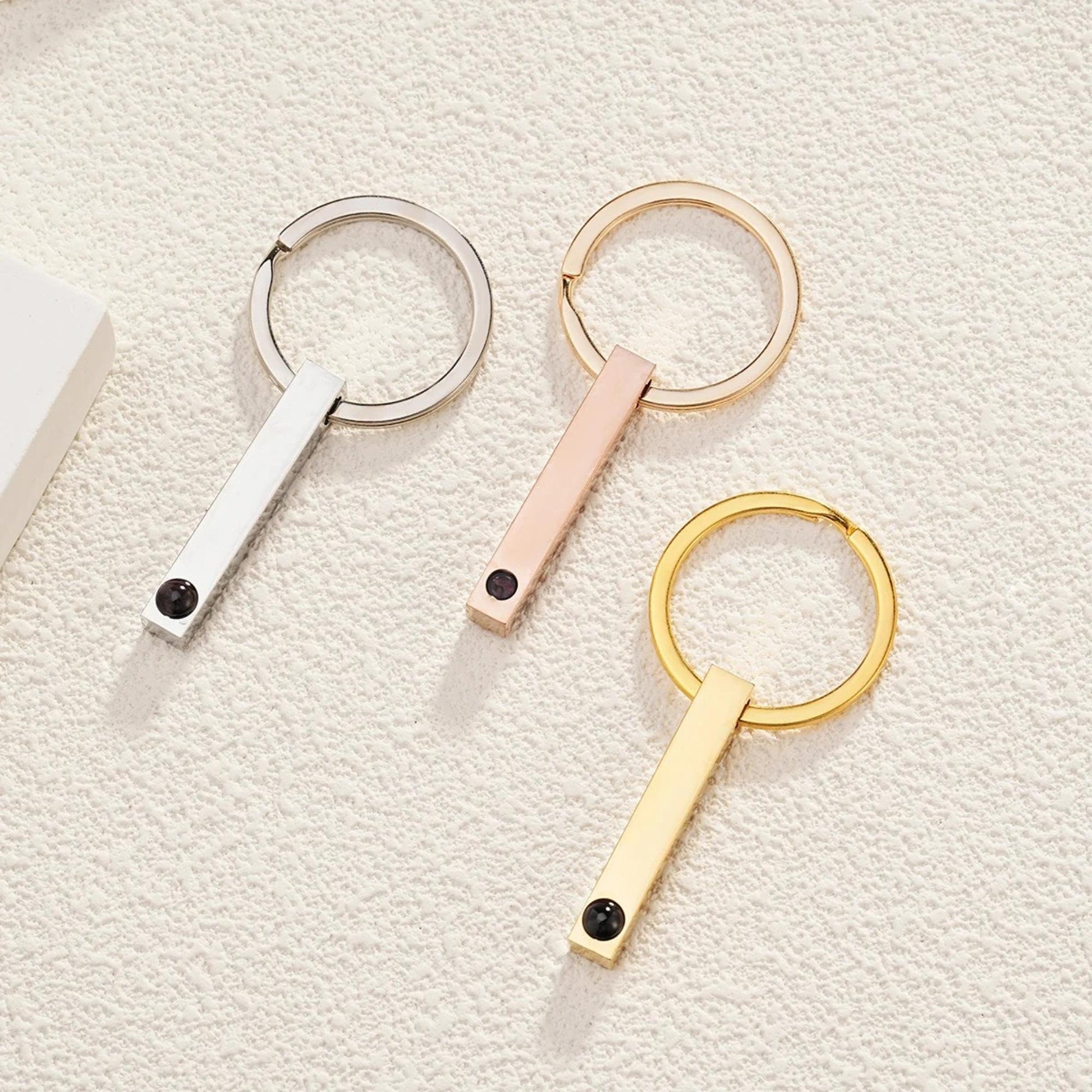 Custom Photo Projection Keychain: Engraved Bar Keyring, Memorial Gift
