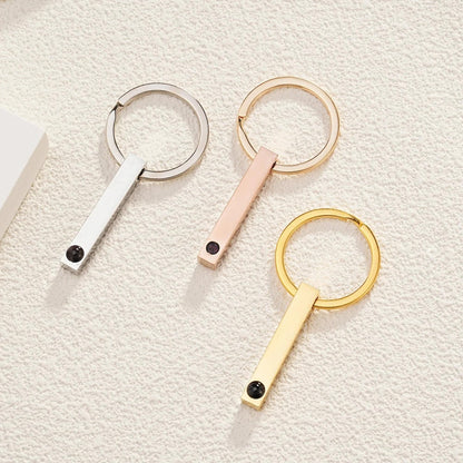 Photo Projection Keychain: Engraved Bar Keyring, Memorial Gift