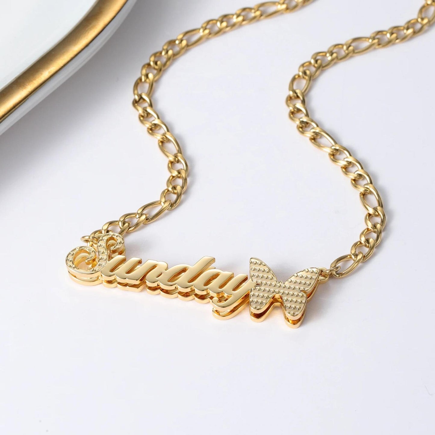 Butterfly Name Pendant: Double Plated Personalized Necklace