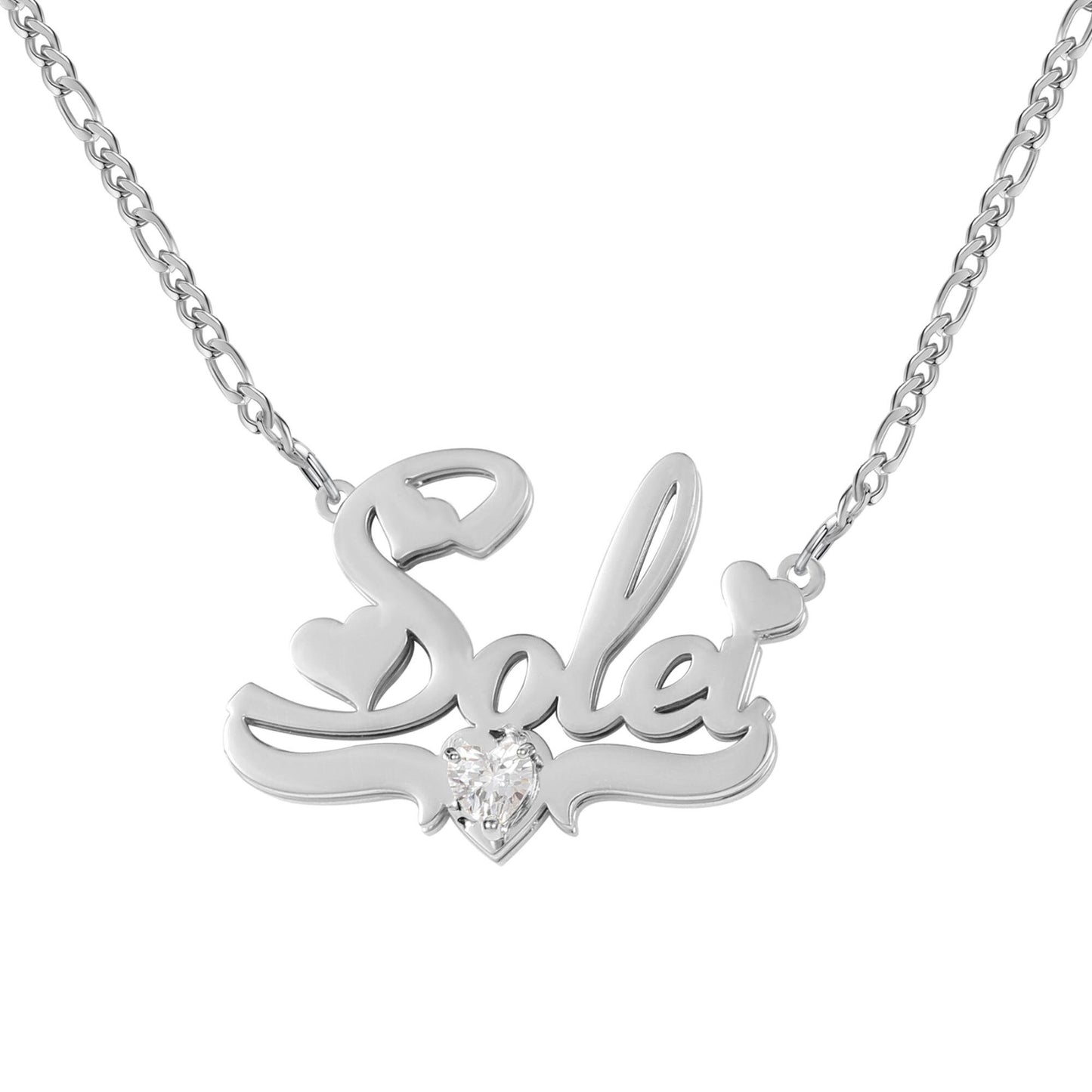 Personalized Birthstone Name Plate Necklace: Double Plated Figaro Chain